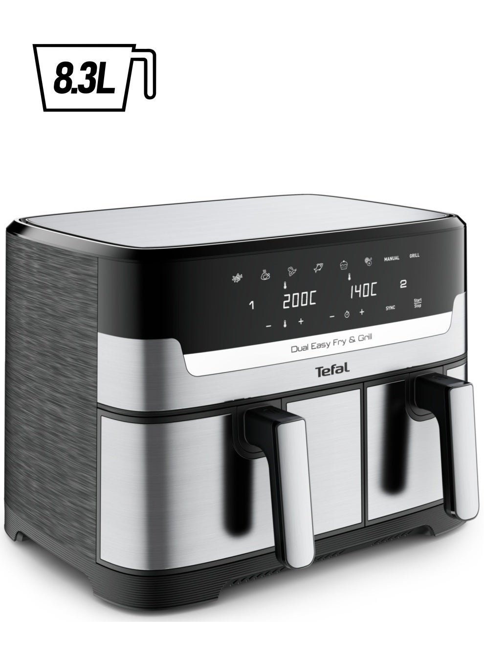 Airfryer & Grill, Dual Easy Fry & Grill, Dual Drawers, 8 Pre-Set Cooking Programs, Dishwasher-Safe Parts, Dedicated App 8.3 L 0.01 W EY905D40 Black/Silver