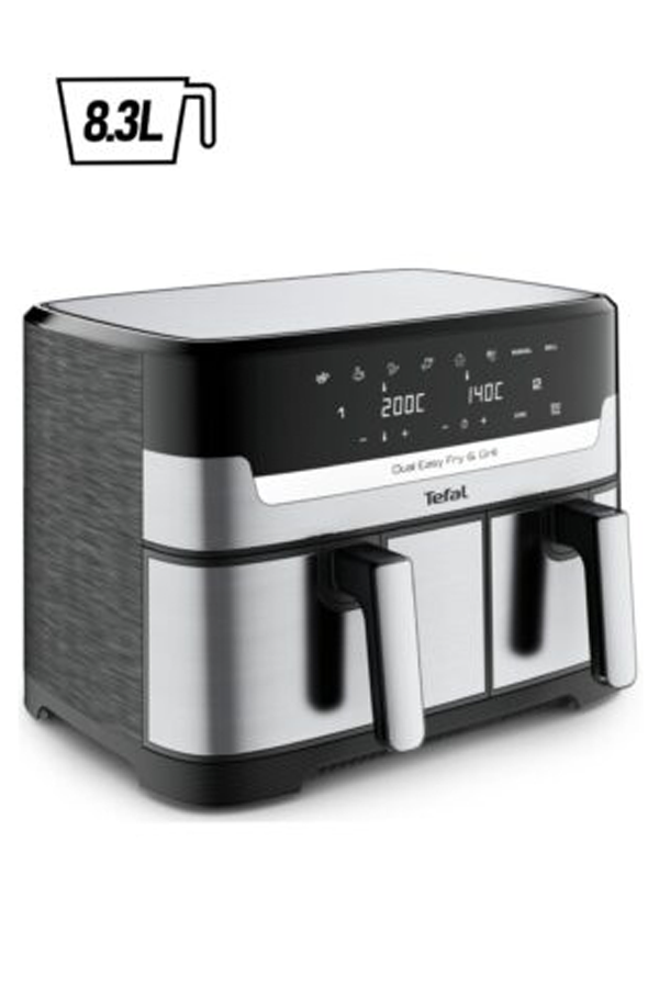 Airfryer-Grill-Dual-Easy-Fry-Grill-Dual-Drawers-8-Pre-Pet-Cooking-Programs-Dishwasher-Safe-Parts-Dedicated-App-8.3-L-0.01-W-EY905D40-Black-Silver