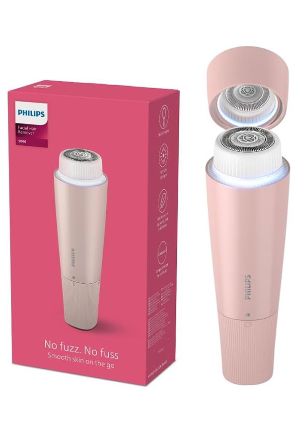 PHILIPS 5000 Series Facial Hair Remover Smooth Skin on the Go for Upper Lip, Chin, Cheeks, Lychee Pink, BRR454/00 Lychee Pink