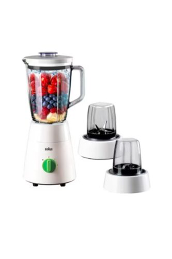Blender 3 in 1, Glass Jug, 2 Speeds, Pulse Function, Multi Mill, Grinder Mill, 1.75 L 500 W JB0153WH White