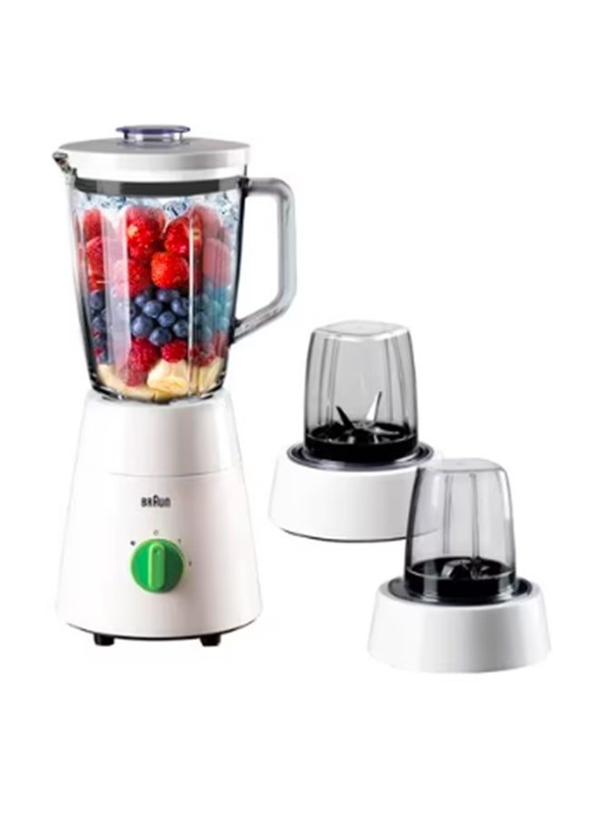 Blender 3 in 1, Glass Jug, 2 Speeds, Pulse Function, Multi Mill, Grinder Mill, 1.75 L 500 W JB0153WH White