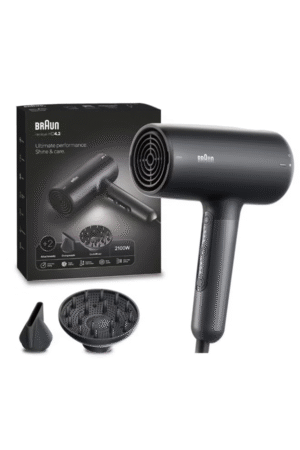 Braun Hair dryer HD4.2 Ultimate Performance, Shine & Care, HTDC Motor, 2100 Watts, Electronic Touch Control, with 2 Attachments Drying Nozzle, Curl Diffuser, BRHD425SDE - Electro Grey.