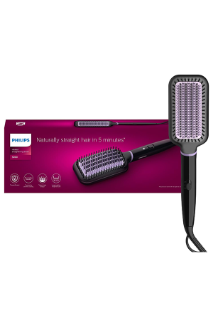 StyleCare Essential Heated Straightening Brush With 2 PIN BHH880/00 Black/Purple