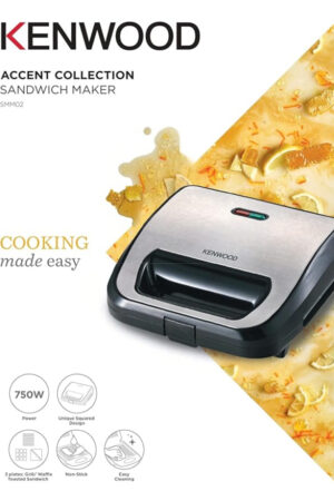 KENWOOD 3-in-1 Sandwich Maker, Waffle Maker & Grill with 3 Sets of Non Stick Multifunctional Plates for Grilling, Toasted Sandwiches and Waffles SMM02.000SI Silver/Black