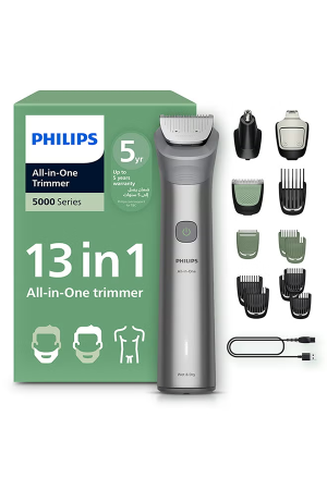 Philips All-in-One Trimmer MG5942/15 | 13-in-1 Face, Hair & Body Grooming | Maintenance-Free Self-Sharpening Blades | 120min Cordless | Fully Waterproof | USB-A Charging | Pouch Grey