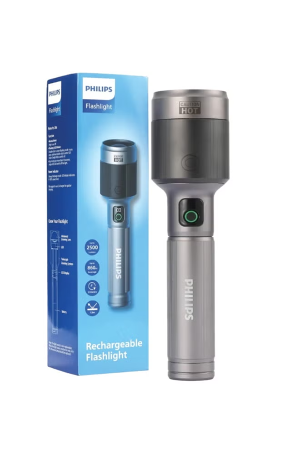 PHILIPS Rechargeable LED Flashlight Torch | 2500 Lumens Ultra High Brightness | Aircraft Aluminium Alloy Body | Zoom Adjustable Beam 860m Range | 9000mAh Battery | Model SFL5102/56 | 2 Year Warranty GREY