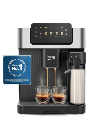 Beko Fully Automatic Bean To Cup Coffee Machine CEG7304X, 19 Bar Pressure, 1350W, 2L Water Tank, 12 Hot & Iced Beverages, Touch Display, 600ml Milk Container, Twin Shot, 13 Grinder Settings - Stainless Steel