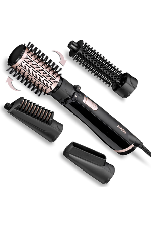 BaByliss AS200E Brush & Style Ionic rotating hot air brush set, 1000 watts, 4 attachments, black, 5-piece set