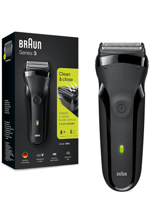 Braun Series 3 300s Rechargeable Electric Shaver for Men with 3 Flexible Blades, Cordless Foil Razor – Black