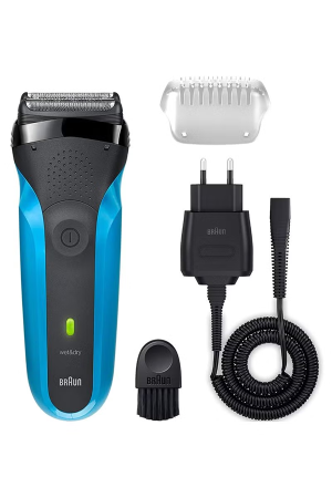 Braun Series 3 310s Rechargeable Wet & Dry Electric Shaver for Men with 3 Flexible Blades, Cordless Razor – Blue/Black