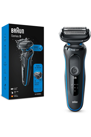 Braun Series 5 51-B1000s Wet & Dry Rechargeable Electric Shaver for Men with 3 Flexible Blades, Cordless Foil Razor – Blue
