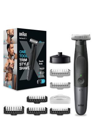 Braun Series X XT5300 Hybrid Beard Trimmer, Body Groomer & Electric Shaver for Men – 4D Flex Blade, Wet & Dry, 6 Attachments