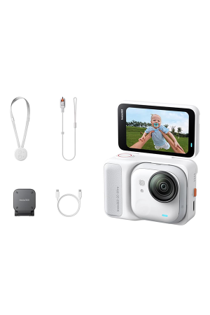 Insta360 GO Ultra Standard Bundle 4K Mini Action Camera White, 50MP, FlowState Stabilization, 10m Waterproof, Flip Touchscreen for Vlogging & Travel