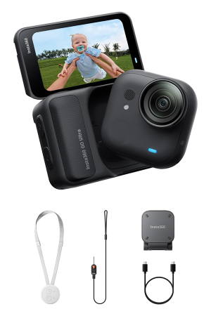 Insta360 GO Ultra Standard Bundle 4K Wearable Action Camera, 50MP, FlowState Stabilization, 10m Waterproof, Flip Touchscreen – Black
