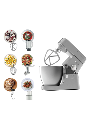 Kenwood Chef XL KVL4230S Stand Mixer 1200W with 6.7L Stainless Steel Bowl, Glass Blender, Meat Grinder & Multi Mill – Silver