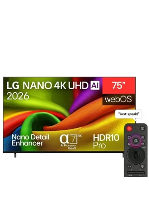 LG 75 Inch NANO84 4K UHD AI Smart TV 75NU840B6LA (2026 Model) | NanoCell Technology | α7 AI Processor 4K Gen9 | HDR10 Pro | webOS 26 | AI Magic Remote | Black