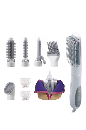 Panasonic EH-KA81 6-in-1 Hair Styler with Hot Air Brush, Curler, Straightener & Hair Dryer – White