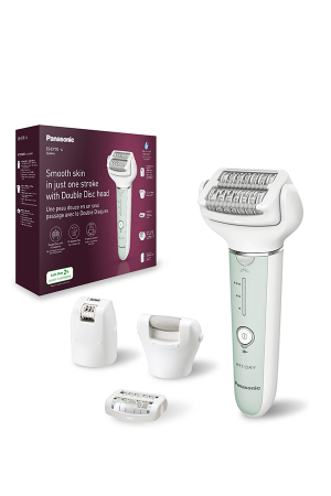 Panasonic ES-EY70-G503 Wet & Dry Epilator with Foot Care Head, 60 Tweezers, 90° Flexible Head, Cordless – Green