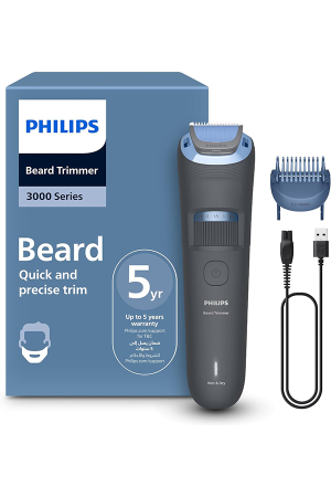 Philips Beard Trimmer 3000 Series BT3617/15, 20 Length Settings (0.5–10mm), Self-Sharpening Blades, Comb Lift Technology, 60 Minutes Cordless Runtime, USB-A Charging, Washable Beard Trimmer