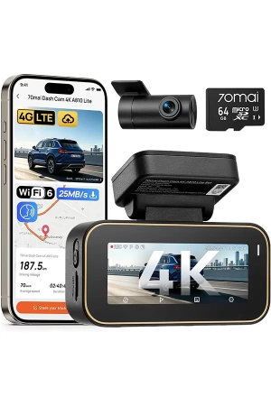 70mai A810 Lite 4K Dash Cam Front & Rear | 4K HDR, Super Night Vision, GPS, Wi-Fi 6 & 24H Parking Mode