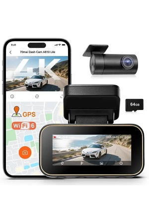 70mai A810 Lite 4K Dash Cam Set | Front & Rear Camera, 4K HDR, GPS, Wi-Fi 6 & 24H Parking Mode